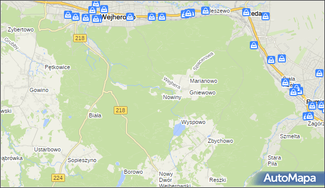 mapa Nowiny gmina Wejherowo, Nowiny gmina Wejherowo na mapie Targeo