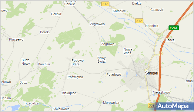 mapa Nowy Świat gmina Śmigiel, Nowy Świat gmina Śmigiel na mapie Targeo