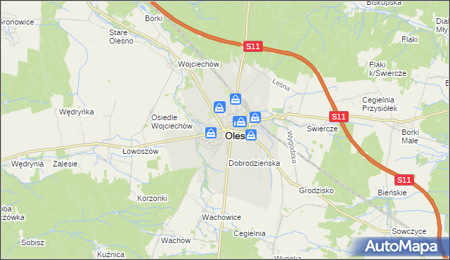 mapa Olesno, Olesno na mapie Targeo