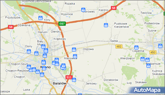 mapa Olszowa gmina Kępno, Olszowa gmina Kępno na mapie Targeo