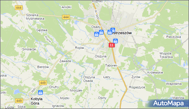 mapa Olszyna gmina Ostrzeszów, Olszyna gmina Ostrzeszów na mapie Targeo