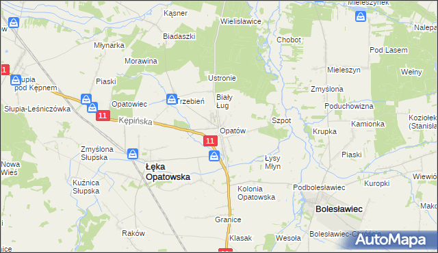 mapa Opatów gmina Łęka Opatowska, Opatów gmina Łęka Opatowska na mapie Targeo