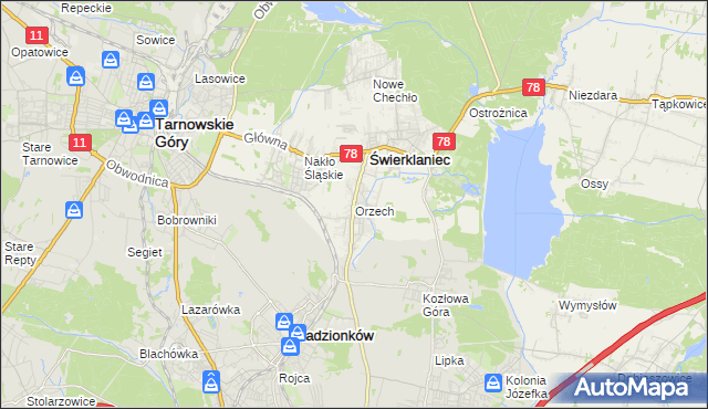 mapa Orzech, Orzech na mapie Targeo