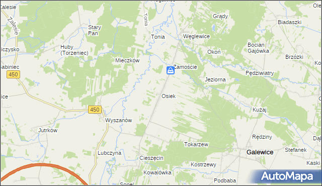 mapa Osiek gmina Galewice, Osiek gmina Galewice na mapie Targeo