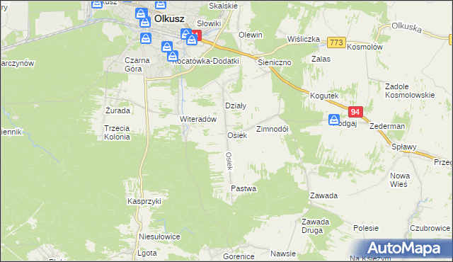 mapa Osiek gmina Olkusz, Osiek gmina Olkusz na mapie Targeo