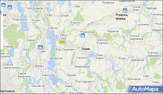 mapa Osiek powiat oświęcimski, Osiek powiat oświęcimski na mapie Targeo