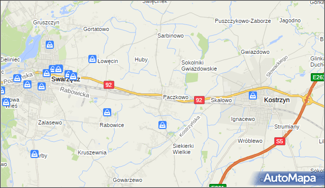 mapa Paczkowo gmina Swarzędz, Paczkowo gmina Swarzędz na mapie Targeo