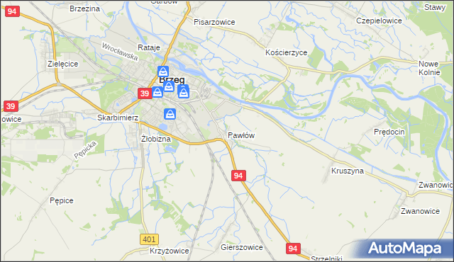 mapa Pawłów gmina Skarbimierz, Pawłów gmina Skarbimierz na mapie Targeo