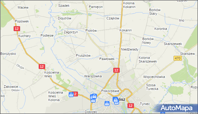 mapa Pawłówek gmina Blizanów, Pawłówek gmina Blizanów na mapie Targeo