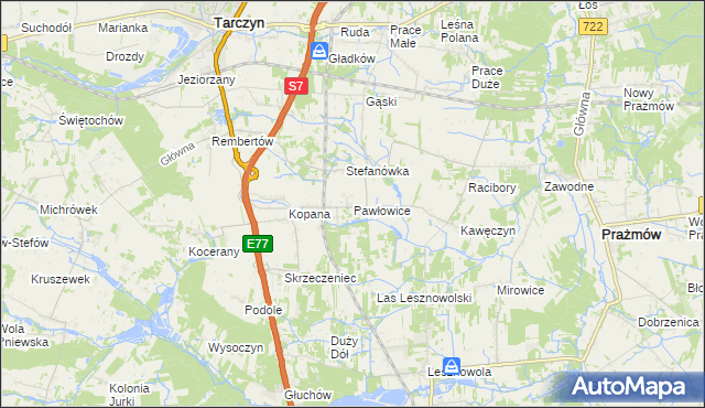 mapa Pawłowice gmina Tarczyn, Pawłowice gmina Tarczyn na mapie Targeo