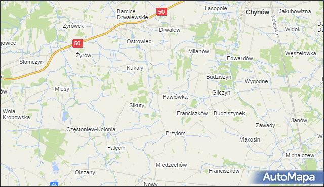 mapa Pawłówka gmina Chynów, Pawłówka gmina Chynów na mapie Targeo
