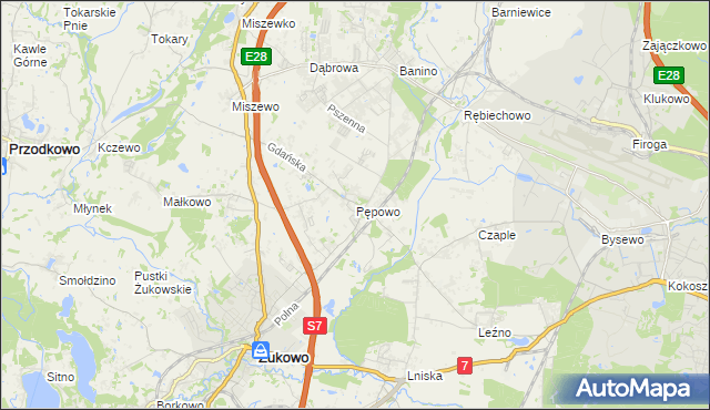 mapa Pępowo gmina Żukowo, Pępowo gmina Żukowo na mapie Targeo