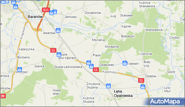 mapa Piaski gmina Łęka Opatowska, Piaski gmina Łęka Opatowska na mapie Targeo