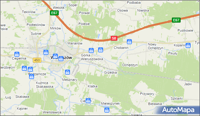 mapa Pieczyska gmina Wieruszów, Pieczyska gmina Wieruszów na mapie Targeo