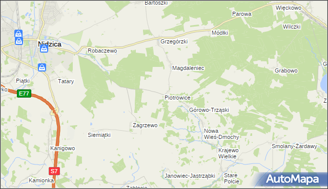 mapa Piotrowice gmina Nidzica, Piotrowice gmina Nidzica na mapie Targeo