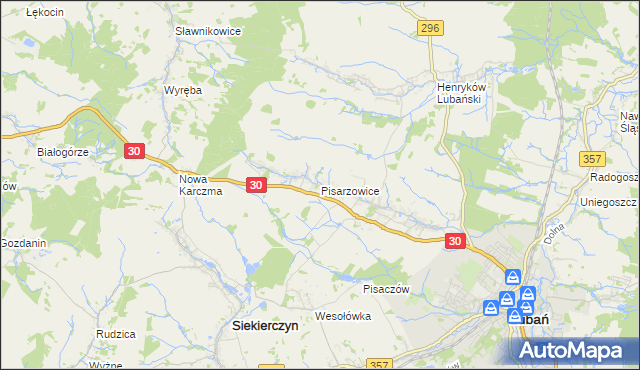 mapa Pisarzowice gmina Lubań, Pisarzowice gmina Lubań na mapie Targeo