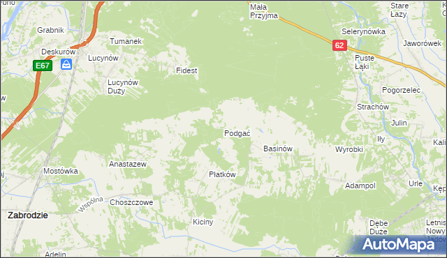 mapa Podgać gmina Zabrodzie, Podgać gmina Zabrodzie na mapie Targeo