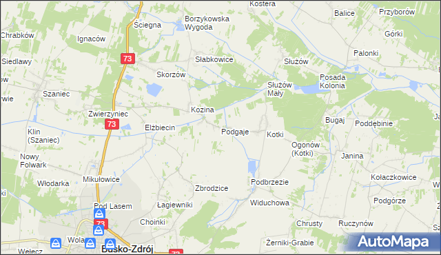 mapa Podgaje gmina Busko-Zdrój, Podgaje gmina Busko-Zdrój na mapie Targeo