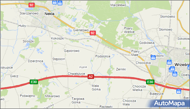 mapa Podstolice gmina Nekla, Podstolice gmina Nekla na mapie Targeo