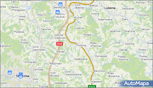 mapa Połomia gmina Niebylec, Połomia gmina Niebylec na mapie Targeo