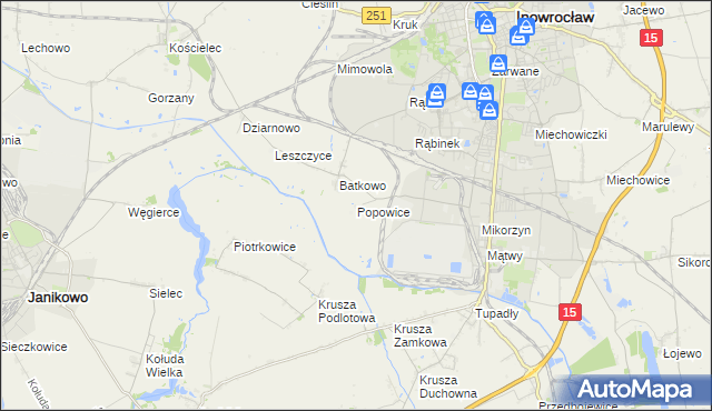mapa Popowice gmina Inowrocław, Popowice gmina Inowrocław na mapie Targeo