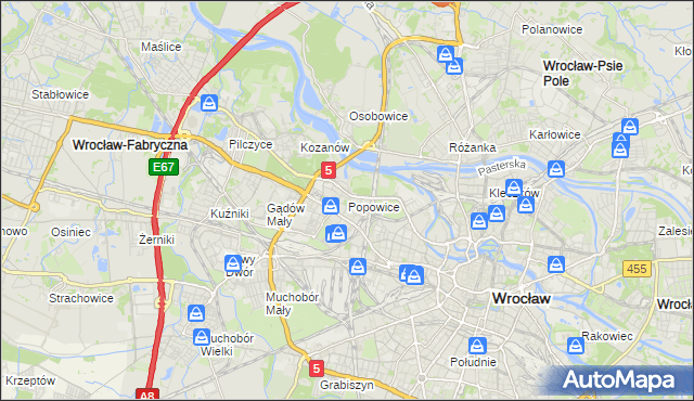 mapa Popowice gmina Wrocław, Popowice gmina Wrocław na mapie Targeo