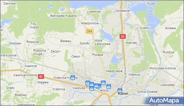 mapa Posada gmina Kazimierz Biskupi, Posada gmina Kazimierz Biskupi na mapie Targeo