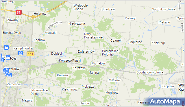 mapa Postękalice, Postękalice na mapie Targeo