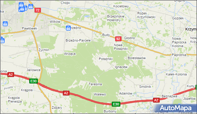 mapa Potażniki, Potażniki na mapie Targeo
