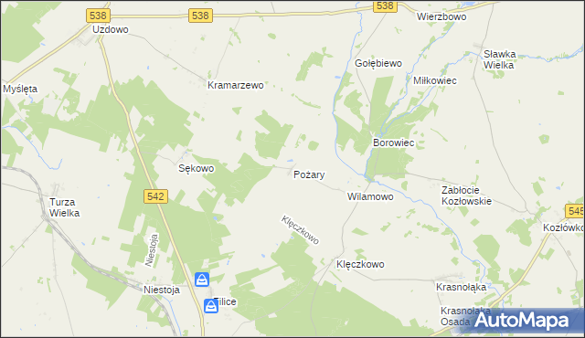mapa Pożary gmina Działdowo, Pożary gmina Działdowo na mapie Targeo