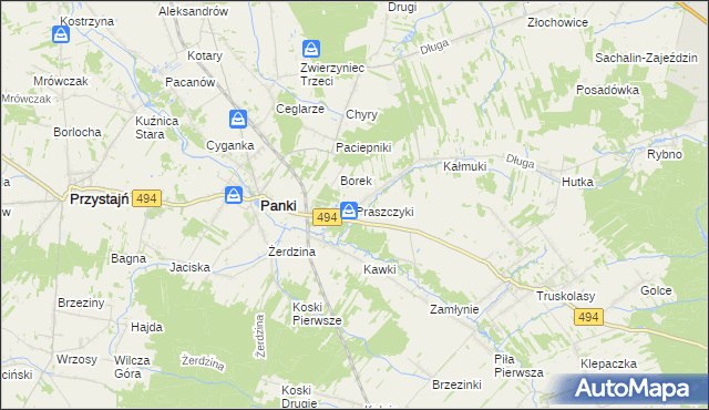 mapa Praszczyki, Praszczyki na mapie Targeo