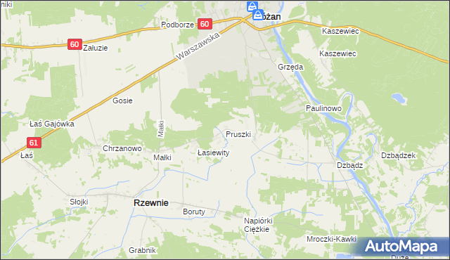 mapa Pruszki gmina Rzewnie, Pruszki gmina Rzewnie na mapie Targeo