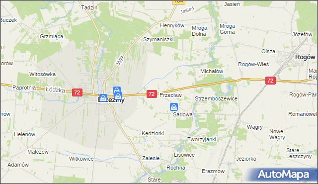 mapa Przecław gmina Brzeziny, Przecław gmina Brzeziny na mapie Targeo