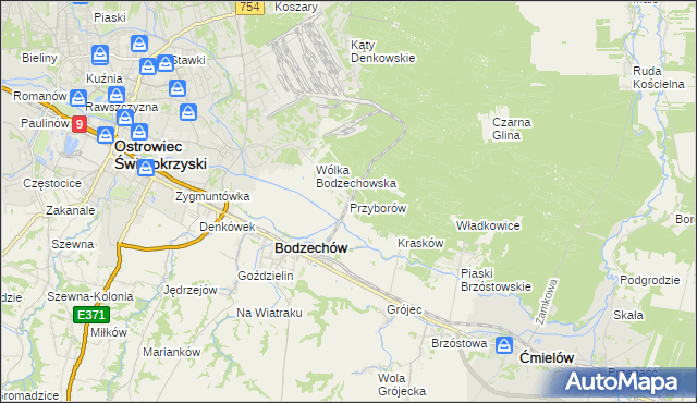 mapa Przyborów gmina Bodzechów, Przyborów gmina Bodzechów na mapie Targeo