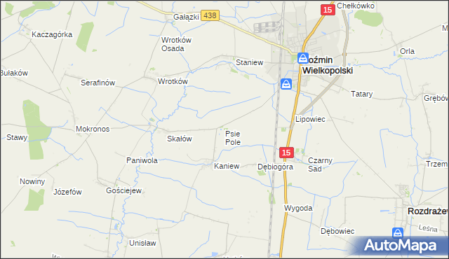 mapa Psie Pole gmina Koźmin Wielkopolski, Psie Pole gmina Koźmin Wielkopolski na mapie Targeo