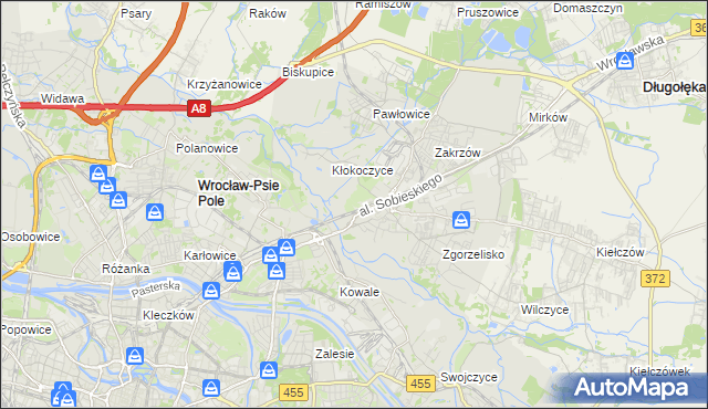 mapa Psie Pole gmina Wrocław, Psie Pole gmina Wrocław na mapie Targeo