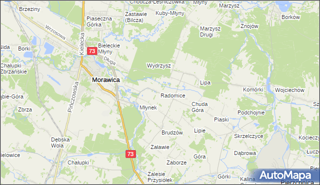 mapa Radomice gmina Morawica, Radomice gmina Morawica na mapie Targeo