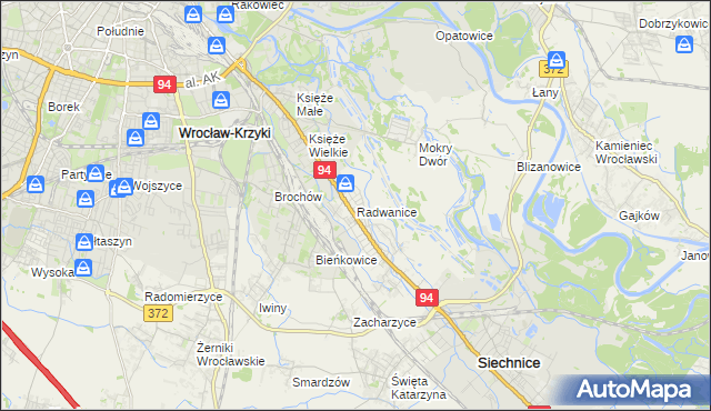 mapa Radwanice gmina Siechnice, Radwanice gmina Siechnice na mapie Targeo