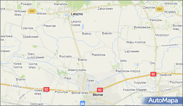 mapa Radzików gmina Błonie, Radzików gmina Błonie na mapie Targeo