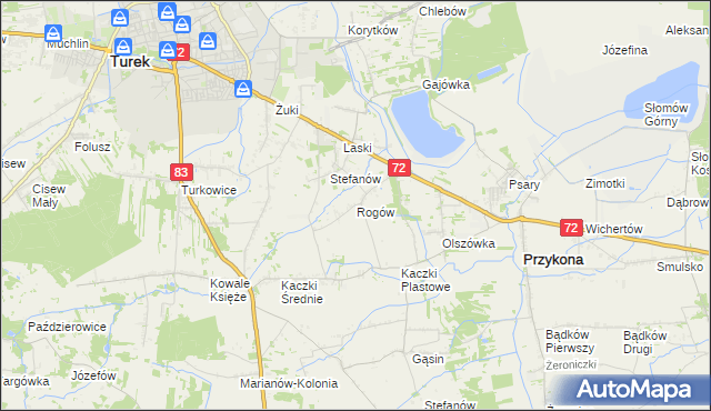 mapa Rogów gmina Przykona, Rogów gmina Przykona na mapie Targeo