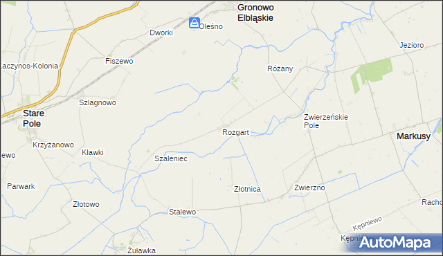 mapa Rozgart gmina Gronowo Elbląskie, Rozgart gmina Gronowo Elbląskie na mapie Targeo