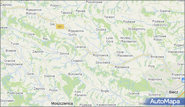 mapa Rożnowice gmina Biecz, Rożnowice gmina Biecz na mapie Targeo