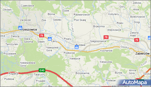 mapa Rudawa gmina Zabierzów, Rudawa gmina Zabierzów na mapie Targeo