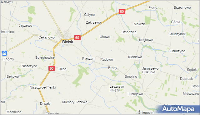mapa Rudowo gmina Bielsk, Rudowo gmina Bielsk na mapie Targeo