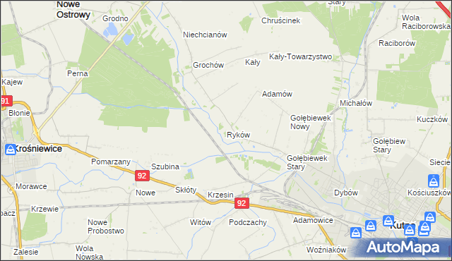 mapa Ryków gmina Kutno, Ryków gmina Kutno na mapie Targeo