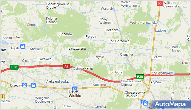 mapa Rysie gmina Dębe Wielkie, Rysie gmina Dębe Wielkie na mapie Targeo