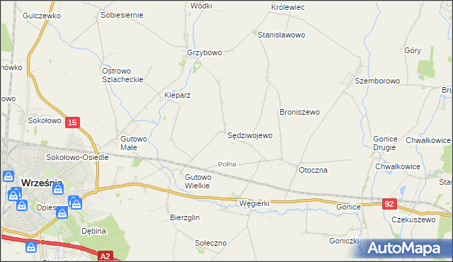 mapa Sędziwojewo gmina Września, Sędziwojewo gmina Września na mapie Targeo
