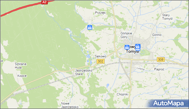 mapa Sękowo gmina Nowy Tomyśl, Sękowo gmina Nowy Tomyśl na mapie Targeo