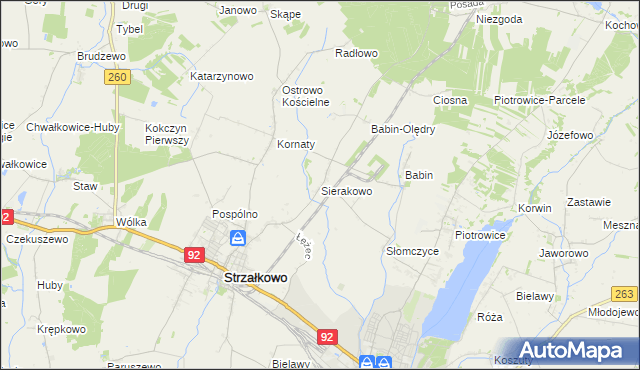 mapa Sierakowo gmina Strzałkowo, Sierakowo gmina Strzałkowo na mapie Targeo