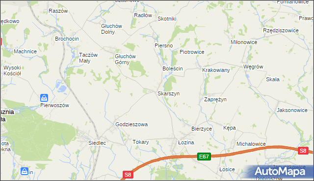 mapa Skarszyn gmina Trzebnica, Skarszyn gmina Trzebnica na mapie Targeo